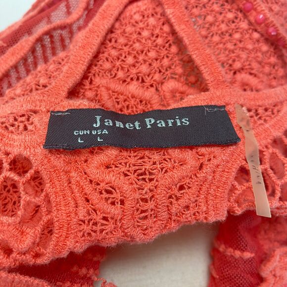 Janet Paris Orange Embroidered Mesh Top Tunic Large Studs Mesh Festival Boho - Picture 10 of 12